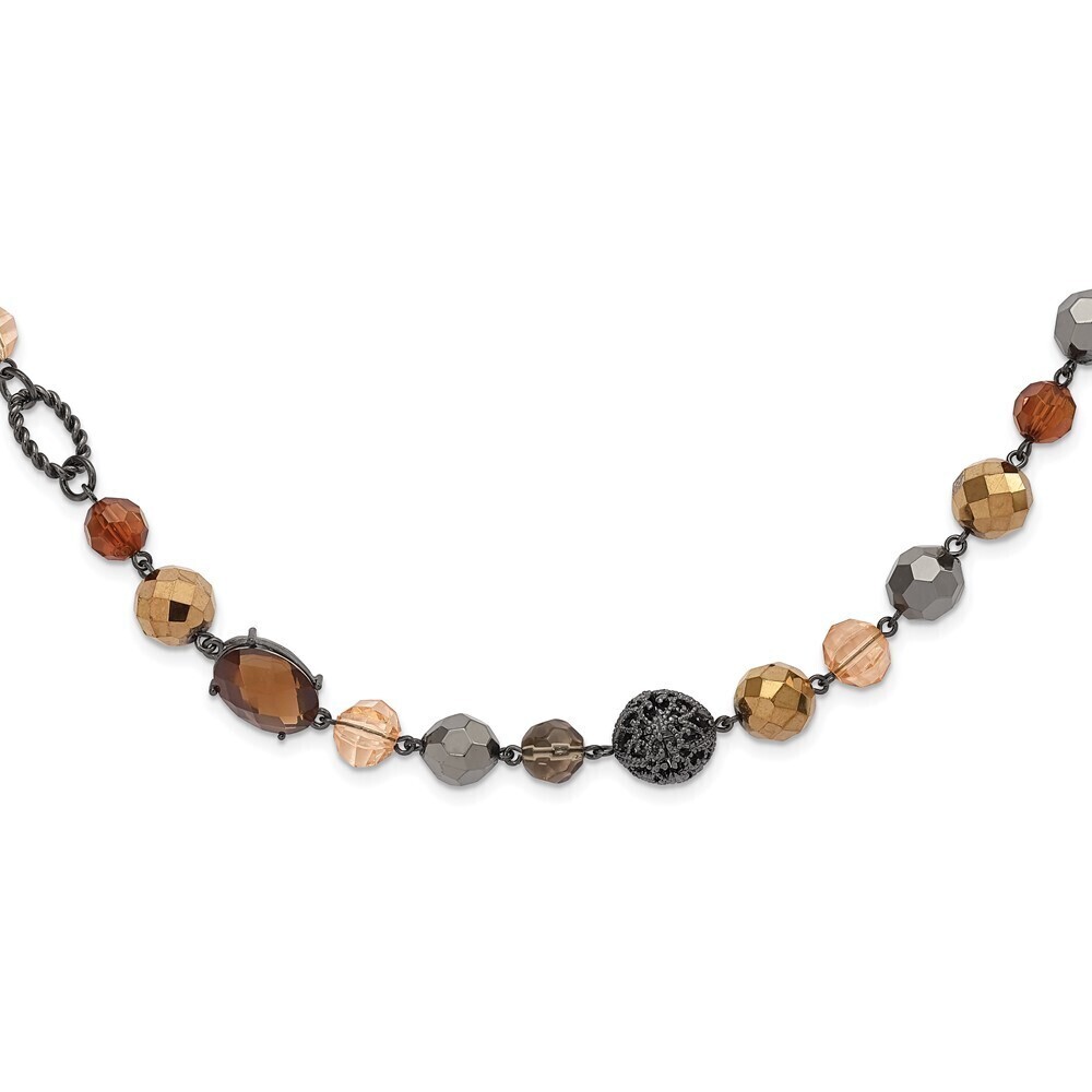 Multicolor Glass Beads in Brown, Hematite Shades Black Velour Cord Necklace